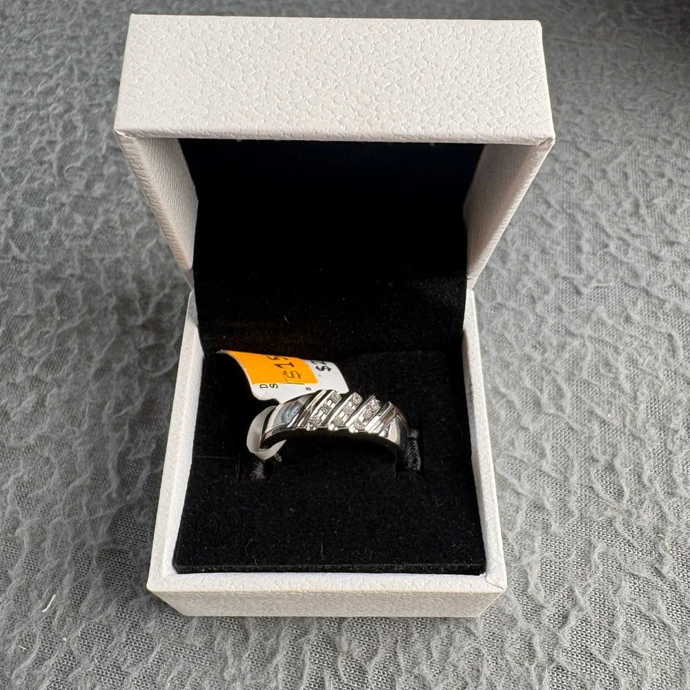 Mens Sterling Silver 0.10ctw Diamond Band Ring Size 10 925 Silver Diagonal Band